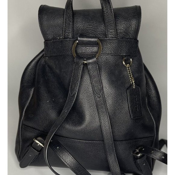 Coach Black Pebbled Leather Backpack Bag Large Turnlock  Adj straps 12" high - Picture 13 of 16